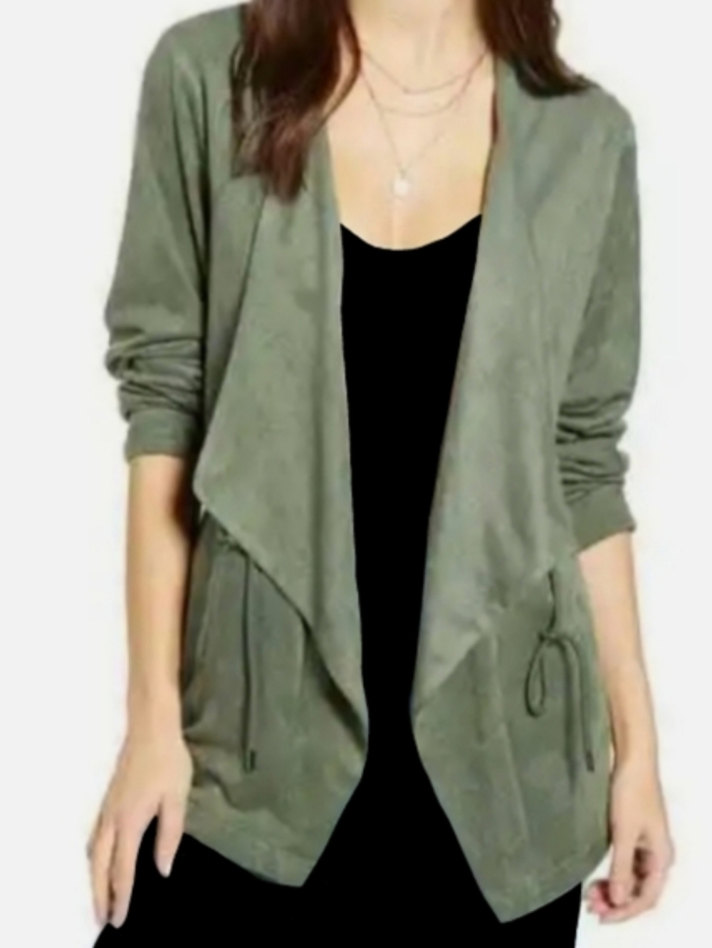 BLANK NYC Faux Suede Leather Jacket Olive Sage Green Draped BlankNYC Ultrasuede